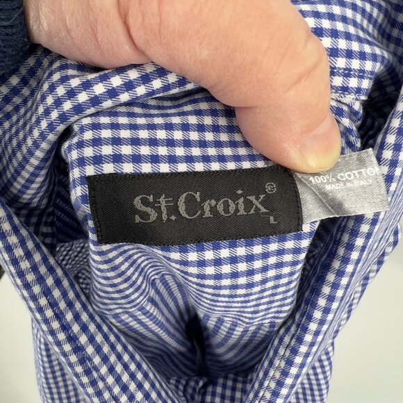 St. Croix Men's Blue & White Checkered Cotton Button-Down Shirt L Large - Picture 5 of 5